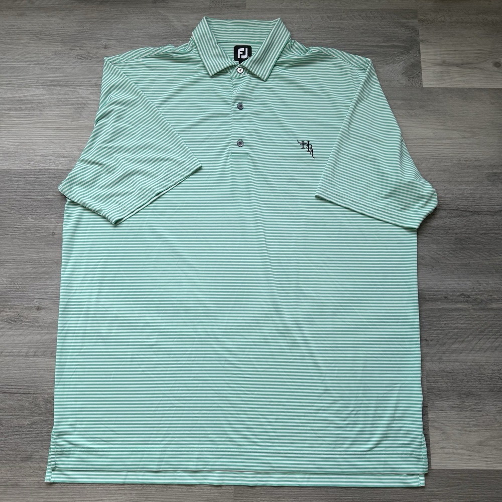 Men's FootJoy FJ Green And White Striped  Golf Polo Shirt Stretch Size XXL 2XL